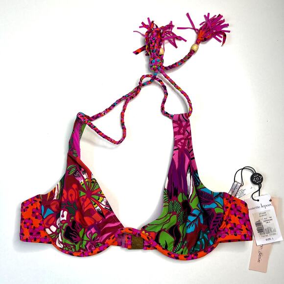 Nanette Lepore NWT Women's Bikini Wired Top Tassels Colorful Artsy Print Size L - Picture 3 of 11